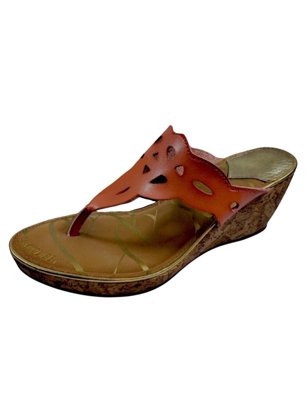 Sam & Libby Tan Cut Out  Wedge Thong Sandals Size 8.5